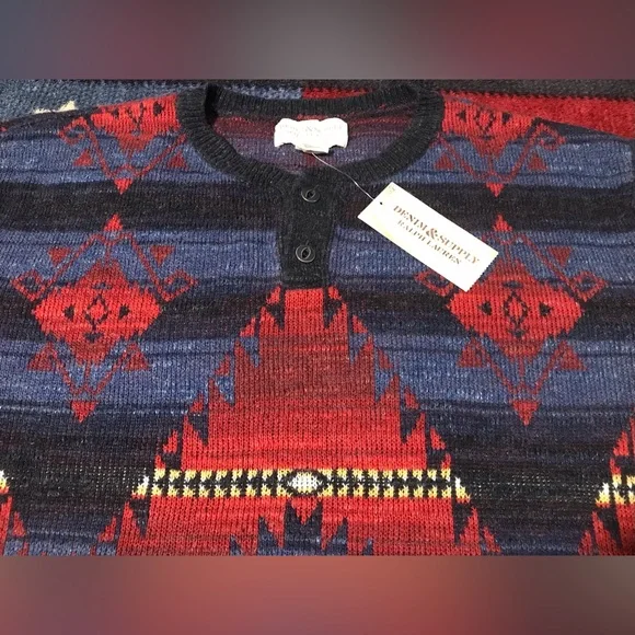 Vintage Ralph Lauren Polo DENIM & And SUPPLY SOUTHWESTERN HENLEY Sweater XL RLPC